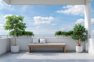 Obraz premium Balcony with modern furniture and potted plants