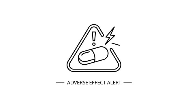 Adverse Effect Alert Symbol: Pill in Warning Triangle with Exclamation Mark and Lightning Bolt