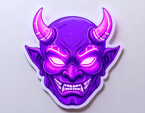 Purple Demon Face Sticker Glowing Eyes and Horns