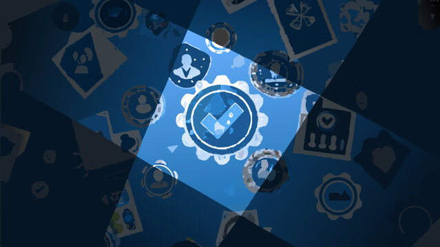 Trademark registration process with brand logo application business concept blue background icons and symbols