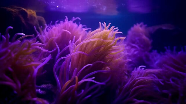 IMAX Macro of Purple Glowing Bioluminescent Seaweed in Slow Underwater Current 4K