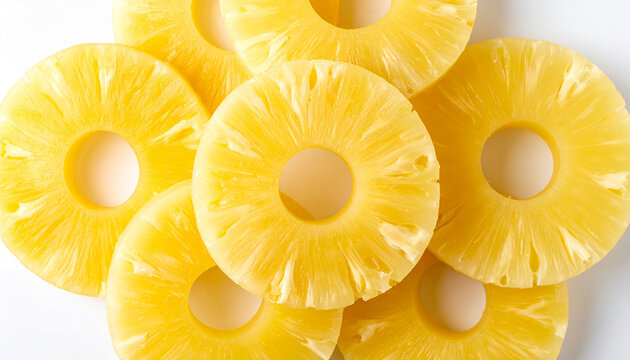 Overlapping bright yellow pineapple slices creating a textured tropical pattern