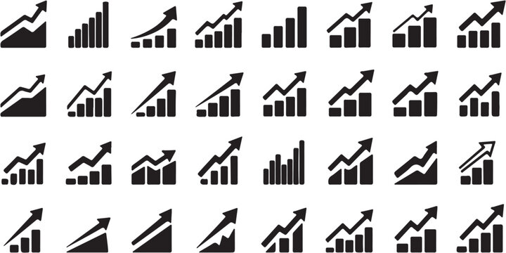 Black and white business growth icons.
