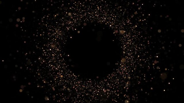 Circle Shape as a Sparkler Firework Product presentation golden glitter circle glowing ring sparkle frame golden spark black background gold light effect round border design, christmas and new year