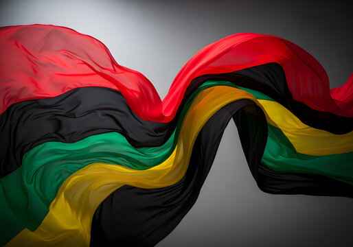 Flowing Red Black Green and Yellow Fabric Strips Abstract Background Illustration
