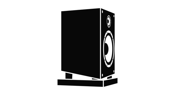 Black subwoofer speaker silhouette with circular driver modern audio equipment design silhouette high quality professional detailed elegant stylish clean
