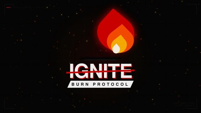 Motion Graphic Stylized Flame Icon with Generic Technology Text and Flying Orange Ember Particles