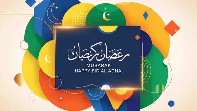Colorful Ramadan Mubarak and Happy Eid Al Adha Greeting Card Design.