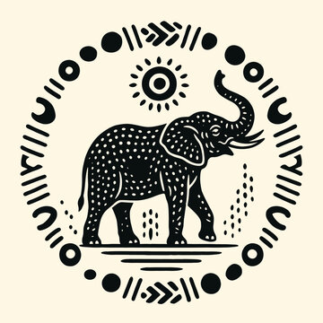 Black and white elephant standing profile.