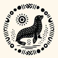 Seal with spotted fur standing upright. © black