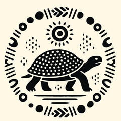 Turtle walking in a decorative pattern. © black