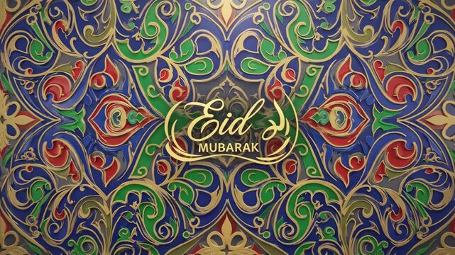 Beautiful Eid Mubarak Greeting with Colorful Floral Background Animation.
