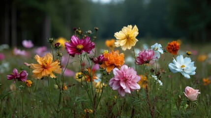Fototapeta premium Colorful Wildflowers in a Lush Meadow with Soft Focus Background and Natural Light, Capturing Nature's Beauty in a Serene Outdoor Setting