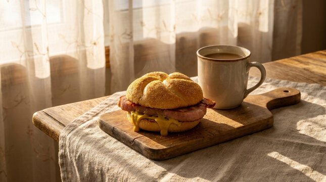 Canadian Food Canadian Back Bacon Peameal Bacon Sandwich on Kaiser Roll with