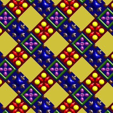 Seamless 3D Geometric Tile Pattern with Multi-Colored Ornaments