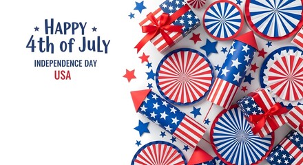 Obraz premium Festive 4th of july celebration with patriotic american flags and fireworks