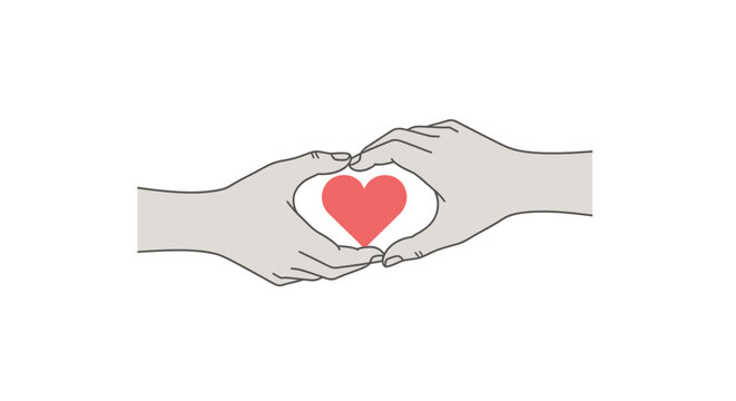 Hands forming a heart shape around a red heart symbol