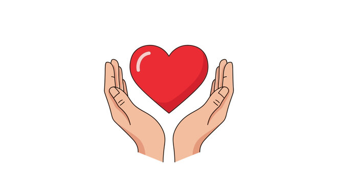 Hands Protecting Red Heart, Love Care Symbol, Health Charity Concept