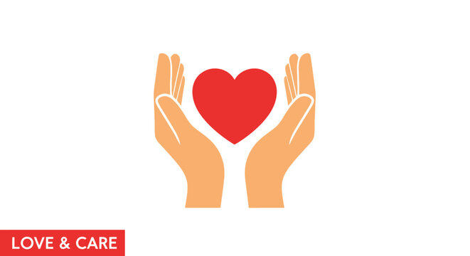 Hands holding a red heart, symbol of love, care, and support, health, and charity.