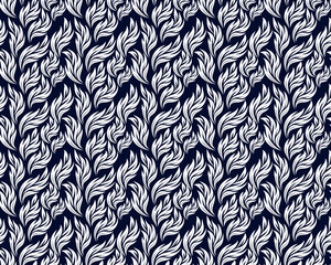 Fototapeta premium A seamless pattern of white leaves on a dark blue background with a repeating design