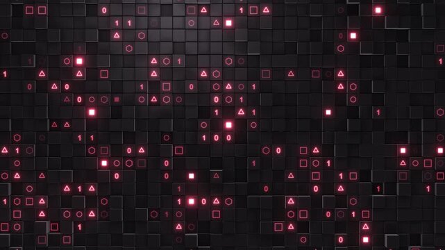Abstract pixel art video background digital pixel pattern background animation square block technology cyber themes, futuristic simulations, virtual space visuals. matrix style data pattern animation.