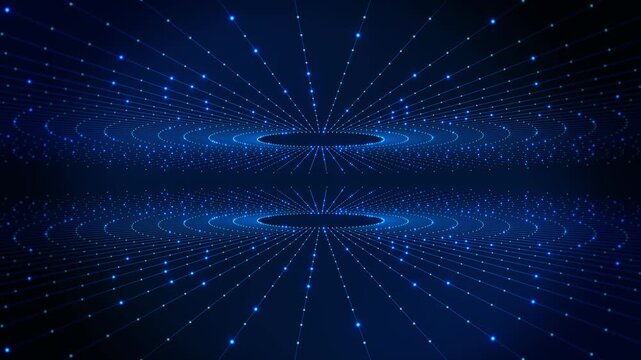 3D 4K Abstract digital background blue light streaks vanishing point, high-speed motion effect. Abstract flow of data in cyber wormhole. Quantum computing information vortex. Digital singularity