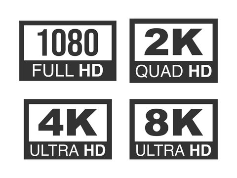 Set of golden 1080p 2k 4k 8k high definition symbol