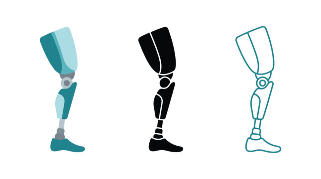 Prosthetic leg icon set different styles and colors vector illustration medical equipment flat design.