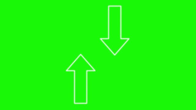 Animation of two white arrows pointing up and down on green screen background.