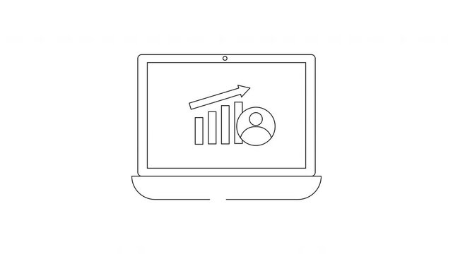 Laptop screen displaying growth chart and user icon, simple line art.