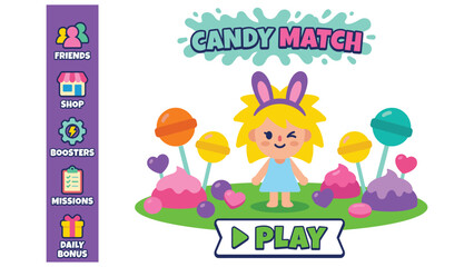 Fototapeta premium Candy match kids mobile game for smartphones, casual entertainment with puzzle elements.