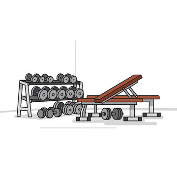 Gym Equipment: Dumbbell Rack and Adjustable Weight Bench