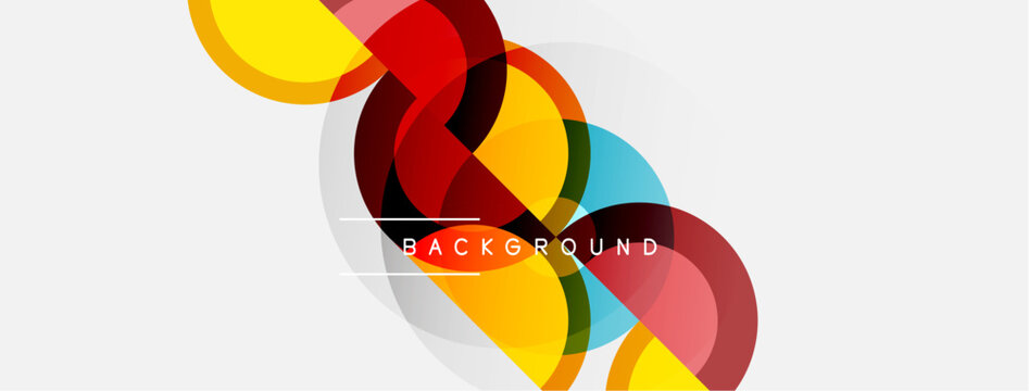 Abstract colorful shapes overlap, creating dynamic visual effect. White background provides contrast, text reads background. Modern design element.