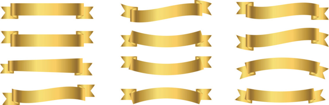 golden banners ribbons & flag set. Ribbon Banner in modern simple flat design
