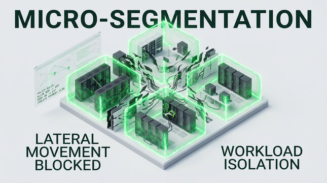 Isometric View of Micro-segmentation and Workload Isolation in a Secure Data Center for Cybersecurity Protection