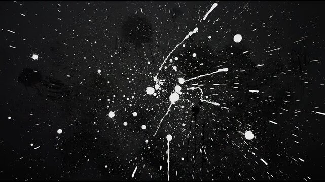 Abstract black background with white paint splatter art pattern for creative design