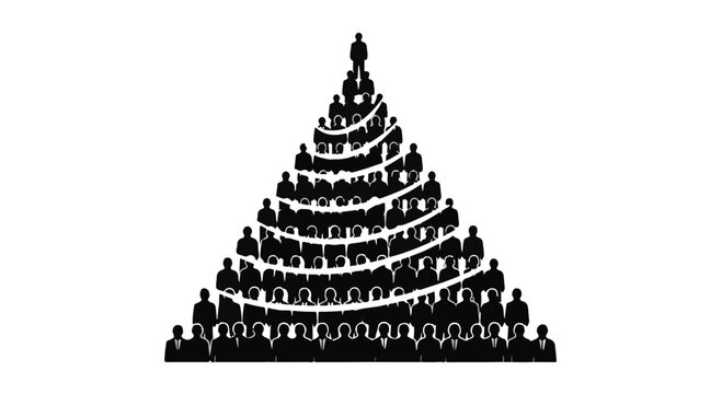 Pyramid of people illustrates a corporate hierarchy and organizational team structure.