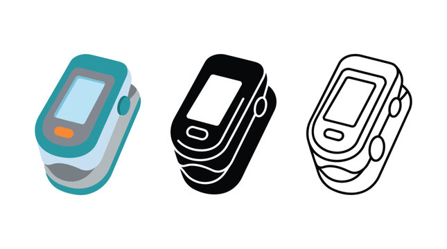 Finger pulse oximeter icons showing oxygen saturation and heart rate.