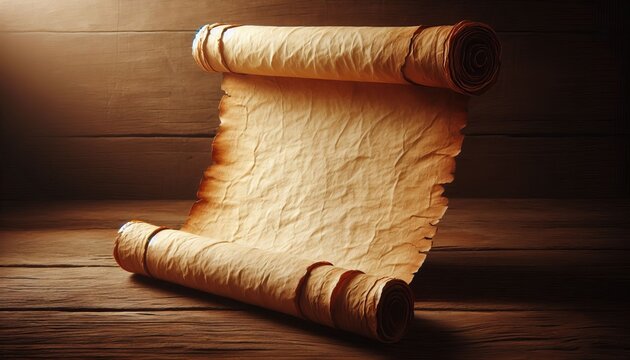 An ancient scroll made of animal skin, used for writing messages, with space for adding text