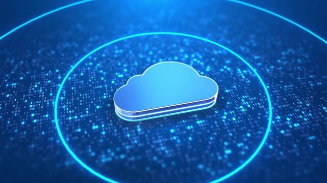 cloud computing icon flowing data, data line stream animation, Cloud computing big data technology. Cloud computing 5G digital data information. hi-speed internet of things IOT cloud computing