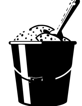 Black bucket with ice cream scoop.
