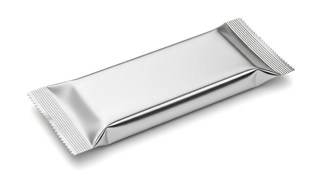 Blank silver food packaging wrapper mockup for confectionery or chocolate bars.