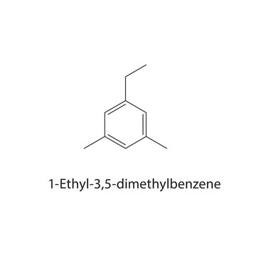1-Ethyl-3,5-dimethylbenzene skeletal structure. aromatic compound schematic illustration. Simple diagram, chemical formula.