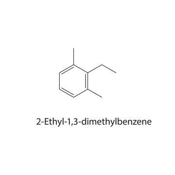 2-Ethyl-1,3-dimethylbenzene skeletal structure. aromatic compound schematic illustration. Simple diagram, chemical formula.