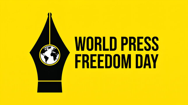 World Press Freedom Day Poster with Fountain Pen Nib and Globe Symbol Illustration