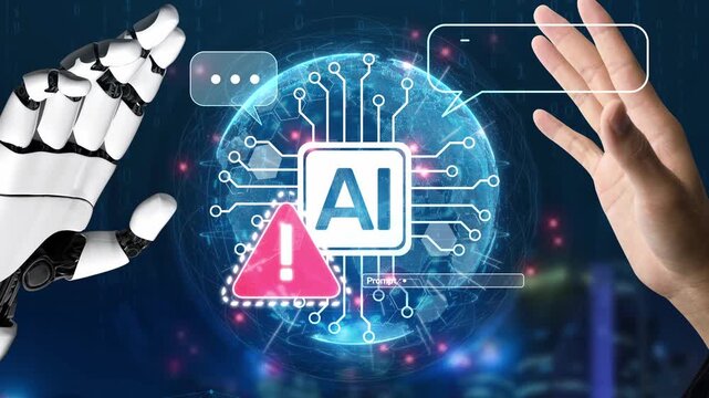 AI interface showing prompt error warning and system alert. AI prompt failure can lead to incorrect output or hallucination. Managing AI prompt error is crucial in safe AI deployment. Muxer