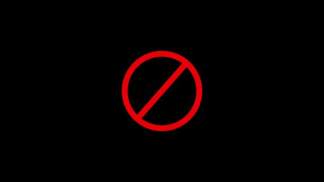 A red sign stop, rood, pass, cut, cross, Illegal icon animation on Black background.