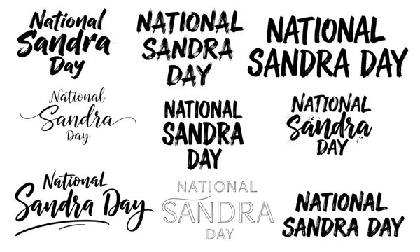  National Sandra Day typography collection in eight diverse lettering styles including brush script, bold block and grunge distressed text, versatile name holiday celebration design set