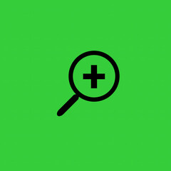 Obraz premium Simple flat design icon of a magnifying glass with a plus sign, representing zoom in functionality or content enlargement in user interfaces and digital applications