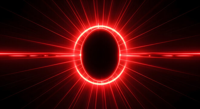 Glowing red circle with light rays on dark background effect
